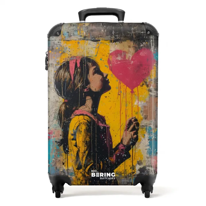 Meisje met hartvormige ballon in graffiti stijl NBS - Handbagage koffer - Kinderen Unisex middel -productfoto_recht