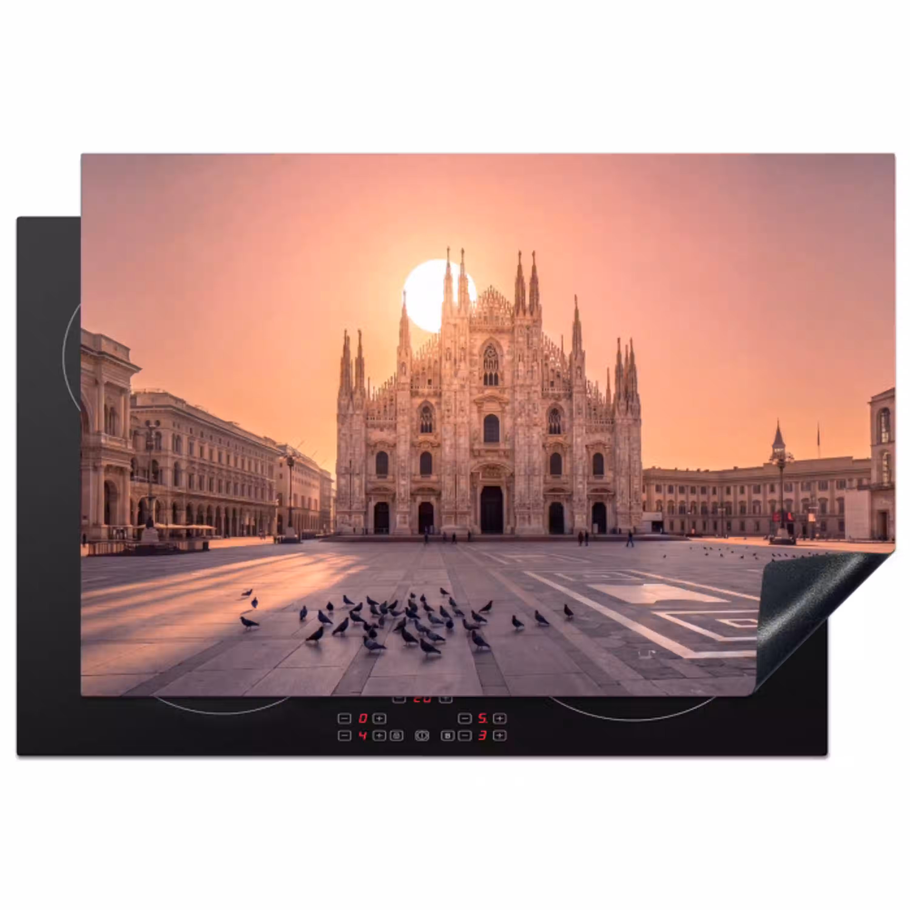 Architectuur - Milaan - Plein - Zonsopgang - Oranje Inductie beschermer vinyl 3mm klein -3d