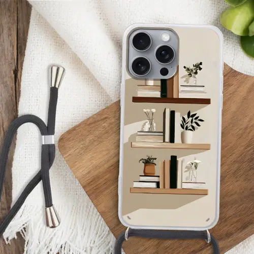 Plankjes - Boeken - Vaasjes - Planten Hoesje iPhone 16 Pro Max met koord klein -sfeer4