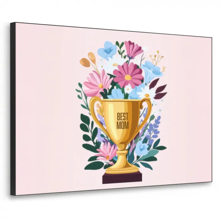 Trofee - Best Mom - Bloemen - Kleurrijk Textielframe zwart klein -3d
