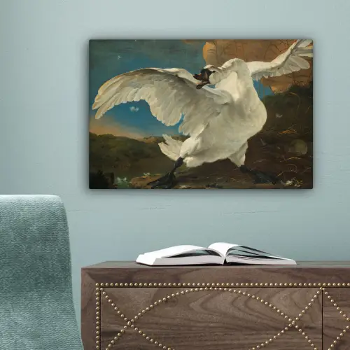 De bedreigde zwaan - Schilderij van Jan Asselijn canvas 2cm klein -sfeer4