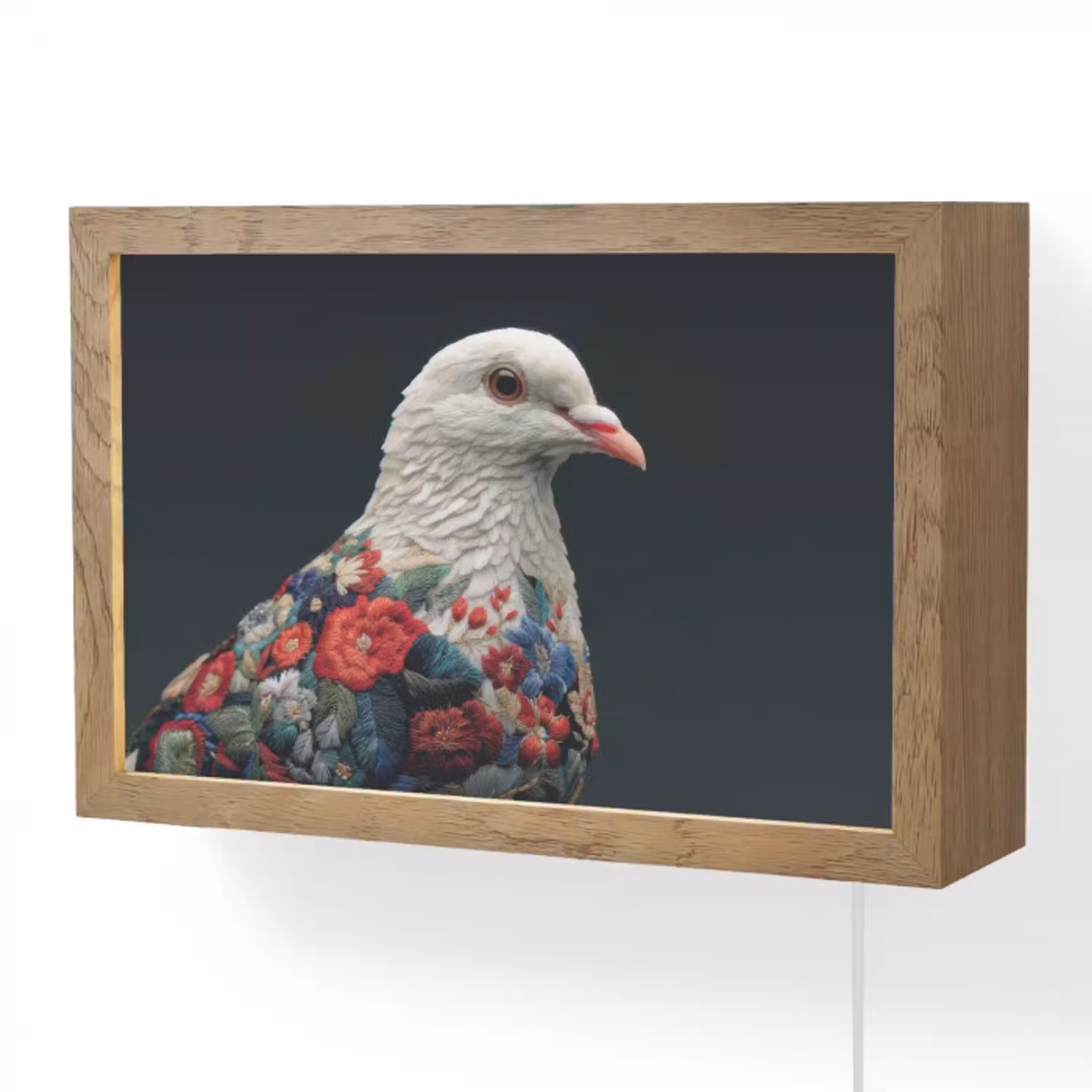 Duif - Bloemen - Wit - Zwart Light Box met kabel (Wandlamp) klein -3d