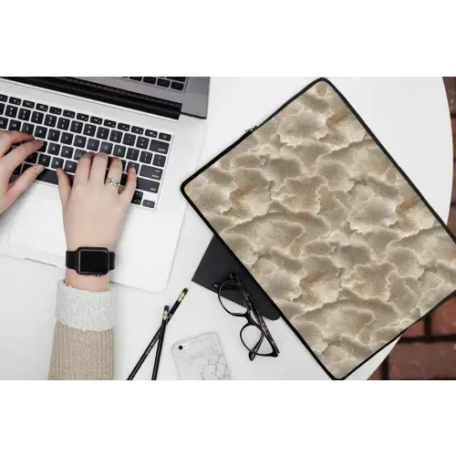 Waaierstructuren - Beige - Vezeltextuur laptophoes neopreen klein 279 -bureau
