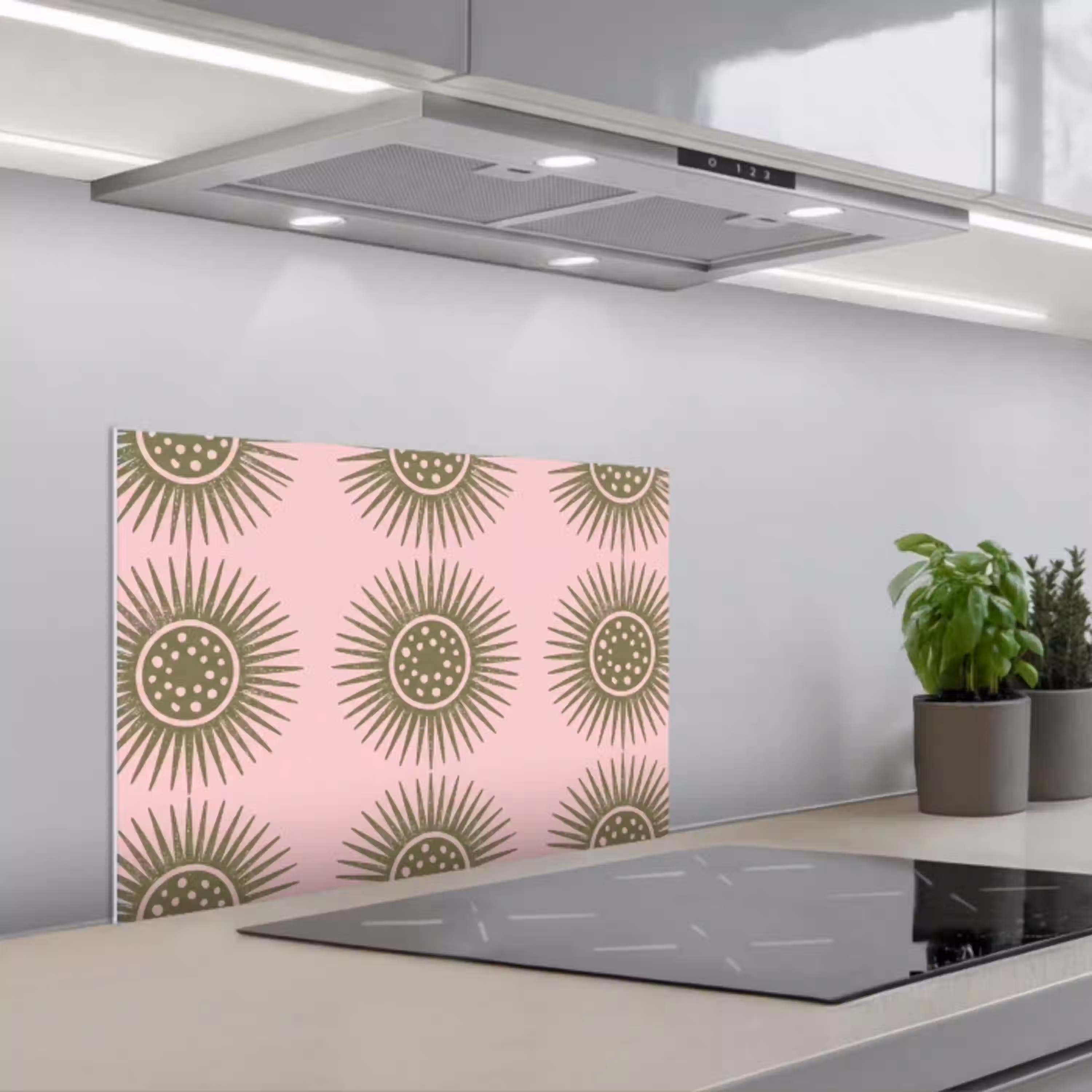 Bloemen - Patroon - Abstract - Roze - Groen keuken achterwand spatscherm klein -3d_schuin