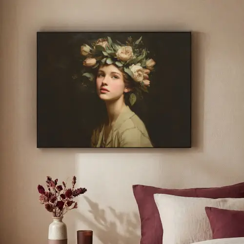 Bloemenstilte - Vrouw - Portret Textielframe zwart klein -sfeer1