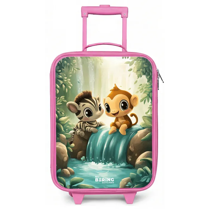 Zebra - Aapje - Waterval - Rotsen Kinderkoffer - Roze klein -zz3dotto