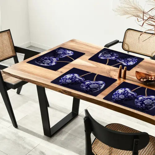 Porselein- Kersen - Delfts - Blauw Placemat vinyl groot -zzsfeer4_Kitchenyeah-website