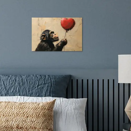 Street art - Chimpansee - Ballon - Graffiti - Banksy poster papier klein -sfeer2