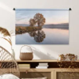 Bomen - Reflectie - Water - Zonsopgang - Serene Wandkleed katoen middel -sfeer5
