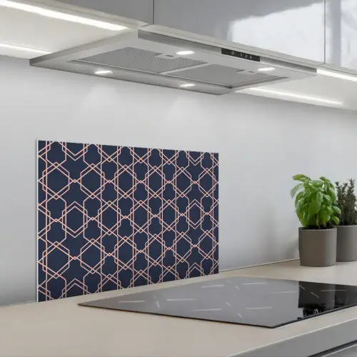 Modern - Patroon - Donkerblauw - Roze keuken achterwand spatscherm klein 900 -3d_schuin