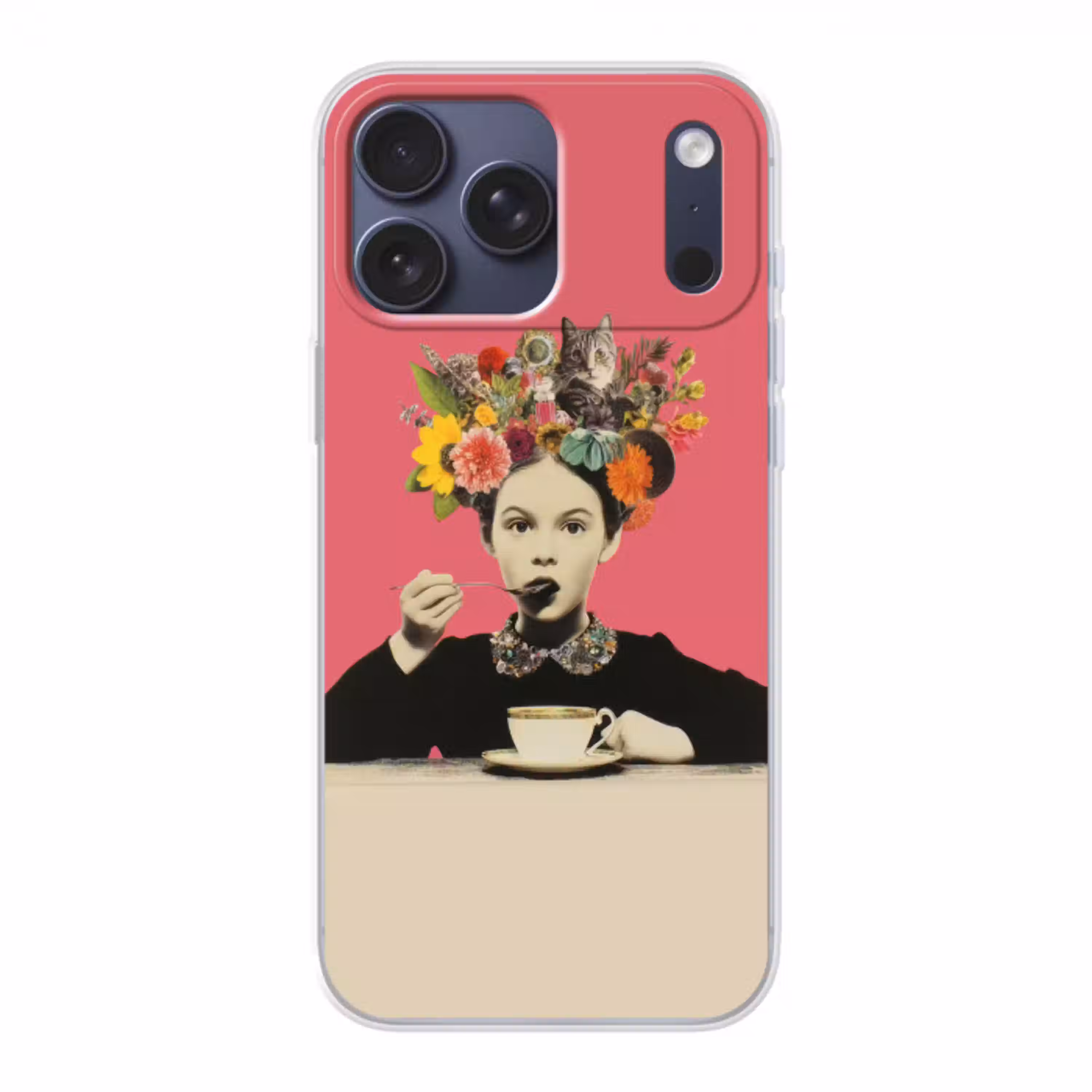 Meisje - Kopje - Bloemen - Roze Telefoonhoesje iPhone 17 Pro Max klein -3d