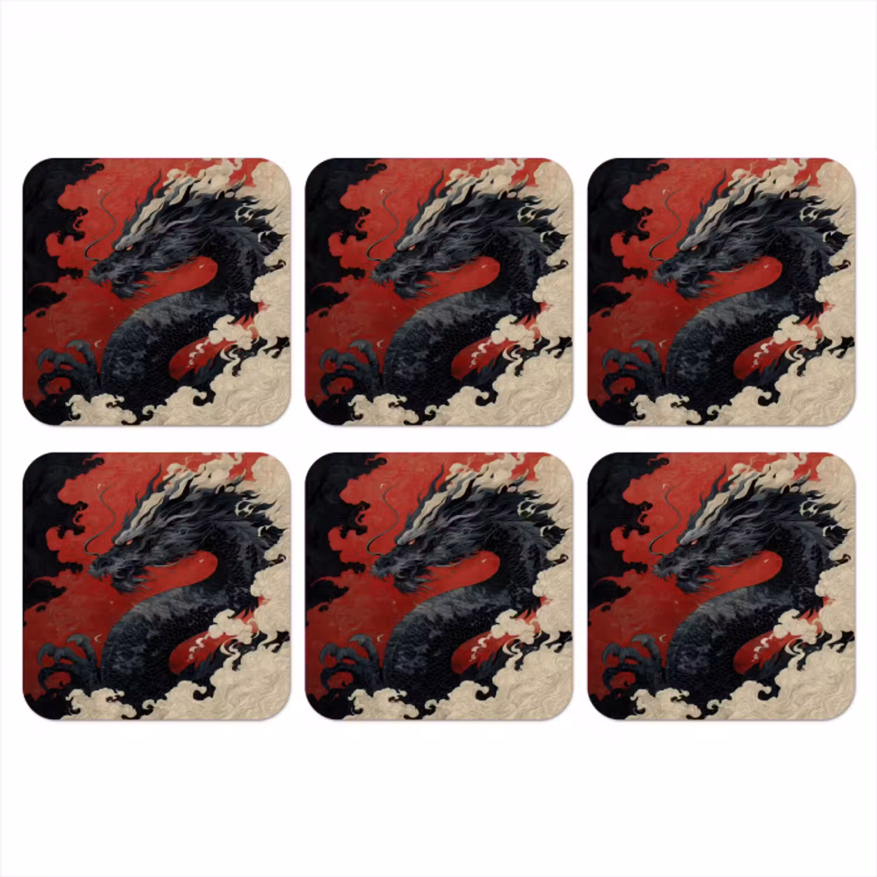 Zwarte draak - Rookwolken - Rood onderzetter kurk middel -3d