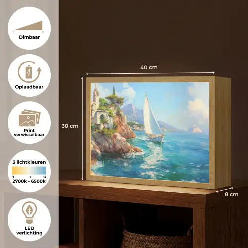 Zeilboot - Rotsen - Kust - Huizen Light Box met batterij (Wandlamp) middel -USP_websiteoverzichtNL