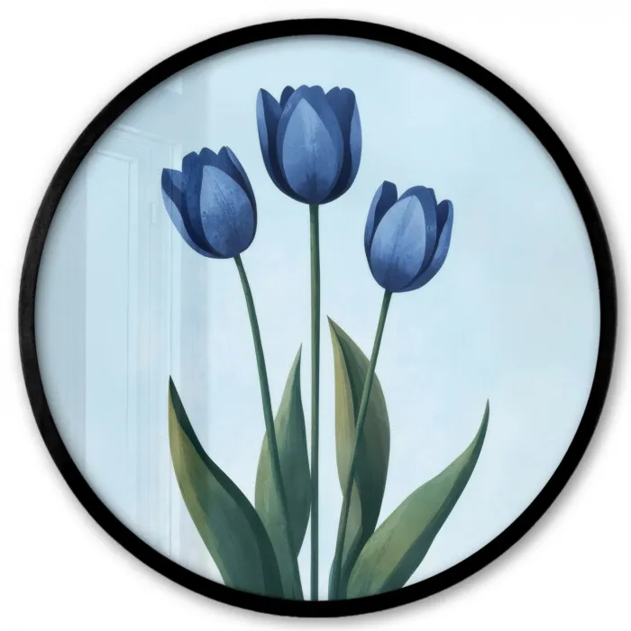 Tulpen - Blauw - Bladeren Fotolijst rond zonder passe partout klein -3d