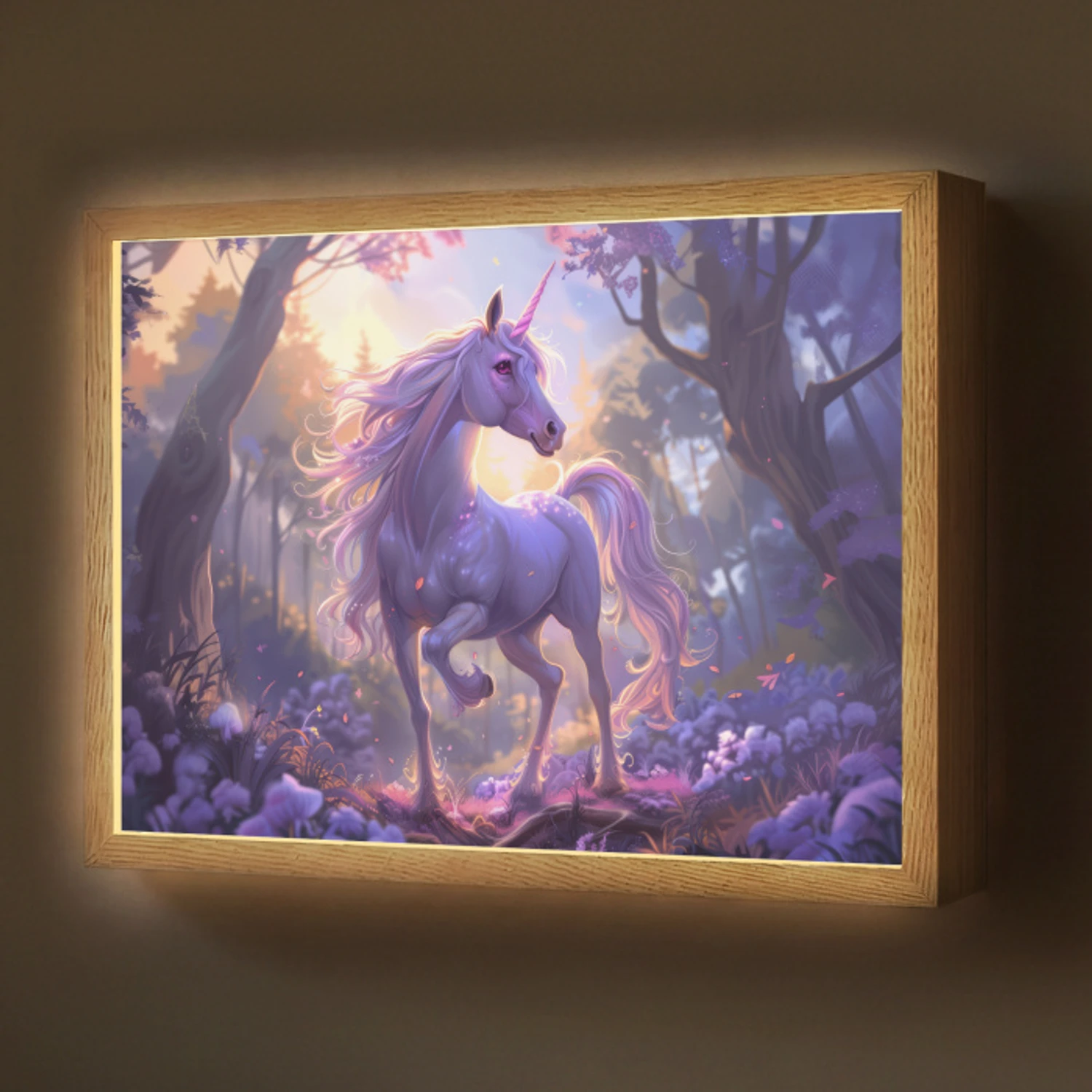 Eenhoorn - Paars - Sprookje - Fantasy dier Light Box met batterij (Wandlamp) middel -z3d_website