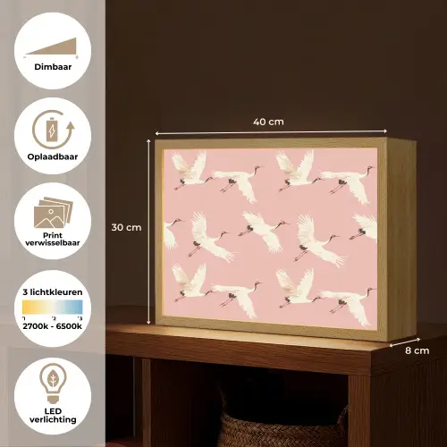 Modern - Kraanvogels - Roze Light Box met batterij (Wandlamp) middel 907 -USP_websiteoverzichtNL
