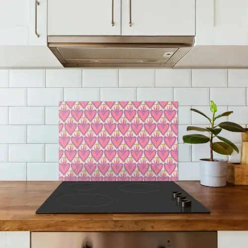Patroon - Roze - Hartjes keuken achterwand spatscherm klein 900 -sfeer2