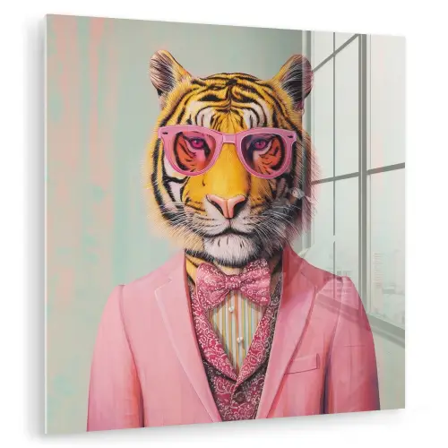 Tijger - Strik - Jasje - Roze plexiglas 5mm klein -zzzproduct_nieuw