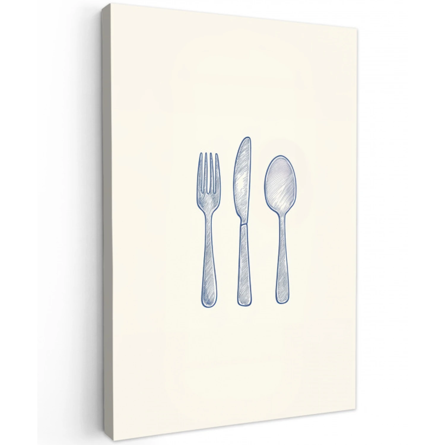 Blauw - Bestek - Lijn Tuinposter op houten frame 2 cm dik middel -3d