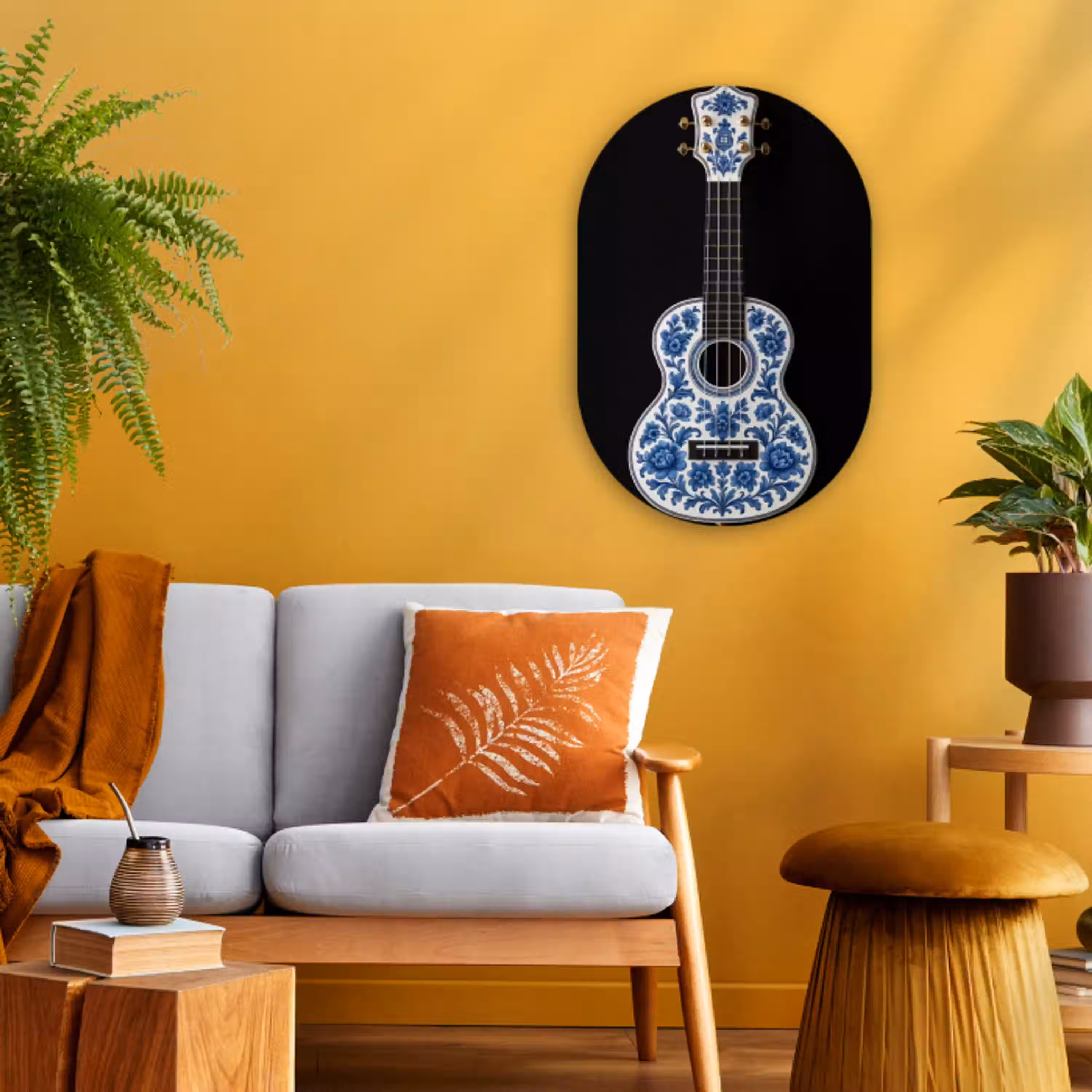 Ukelele - Delfts - Blauw - Muziek Wandcirkel Ovaal Forex klein -sfeer4