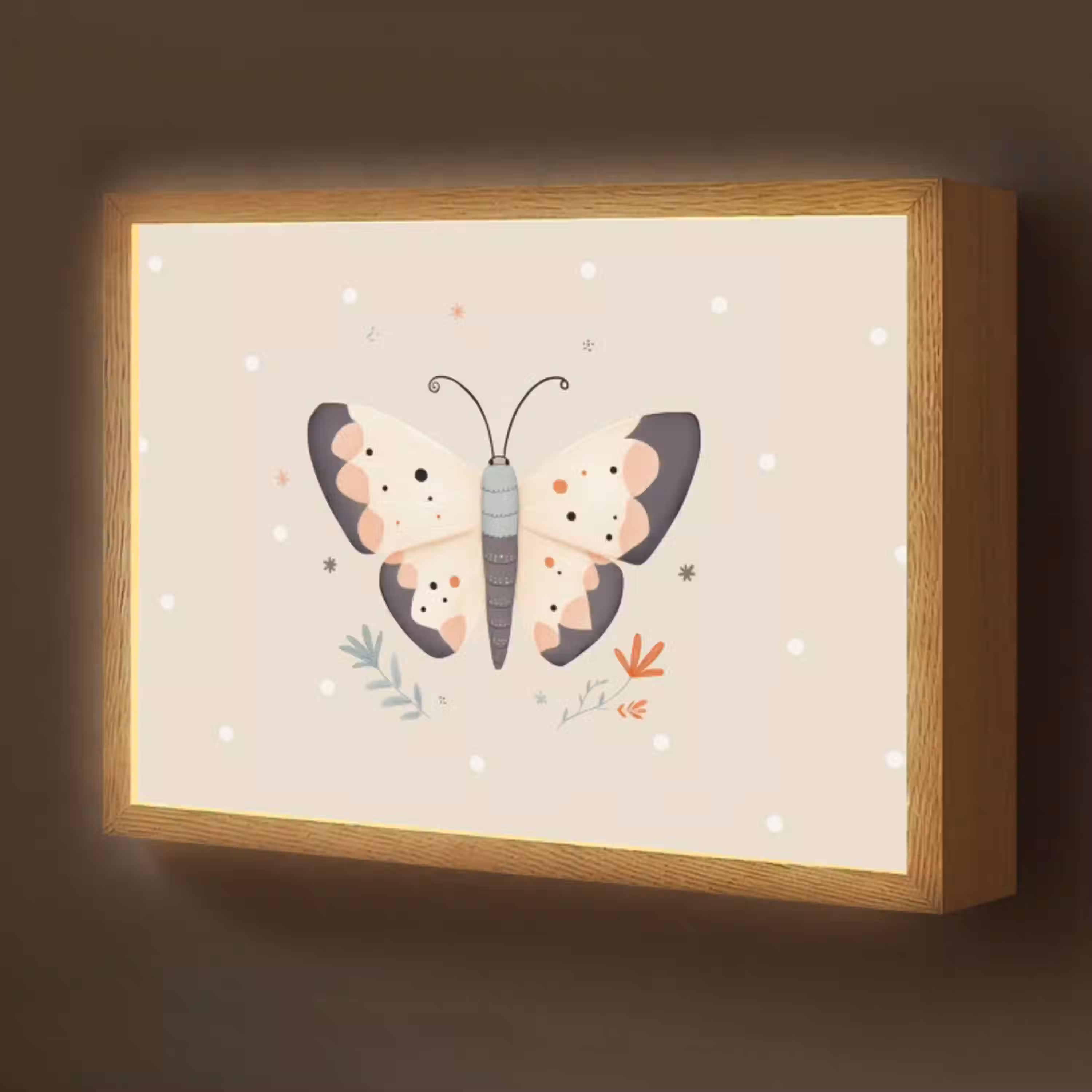 Vlinder - Minimalistisch - Pastel - Stippen Light Box met batterij (Wandlamp kind) middel -z3d_website