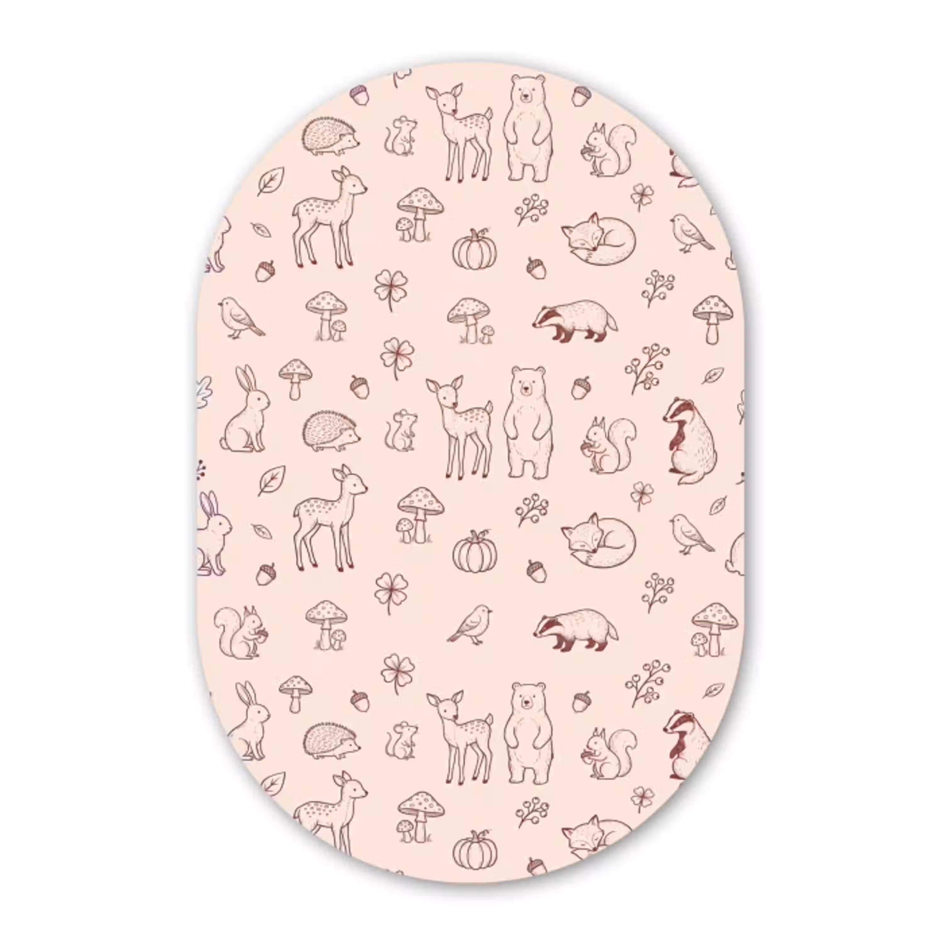 Dieren - Bos - Natuur - Schets - Patroon Wandcirkel Ovaal Glas middel -3d