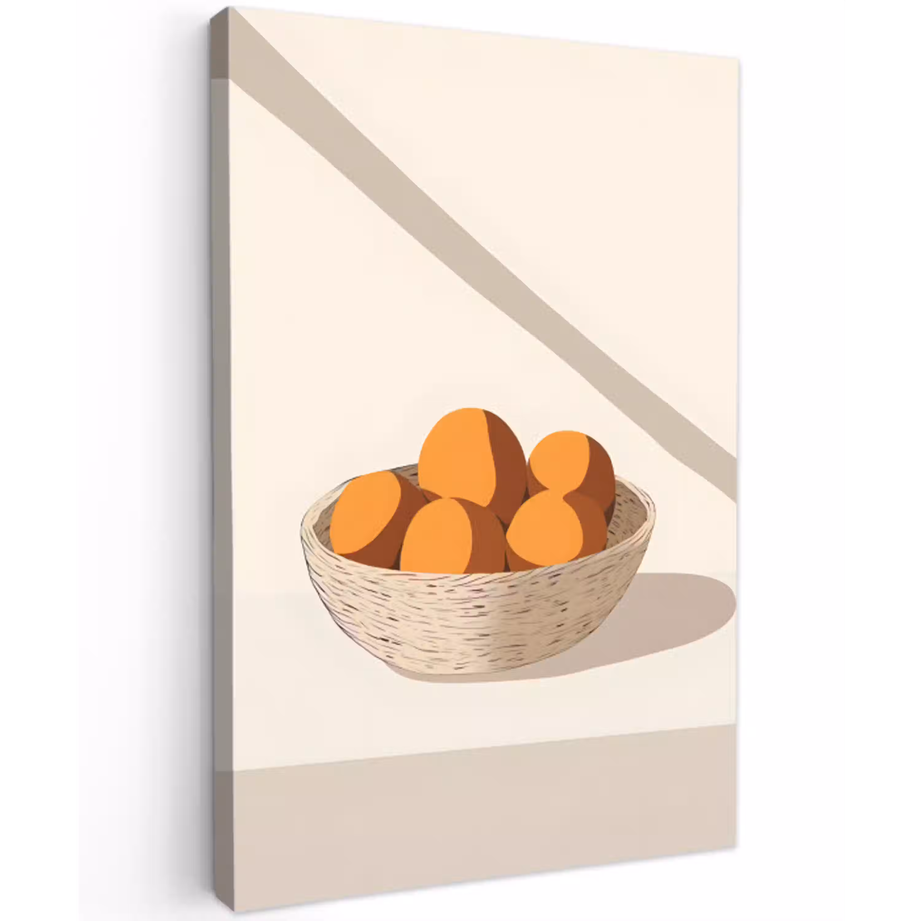 Mand - Fruit - Minimalistisch - Oranje Tuinposter op houten frame 2 cm dik middel -3d