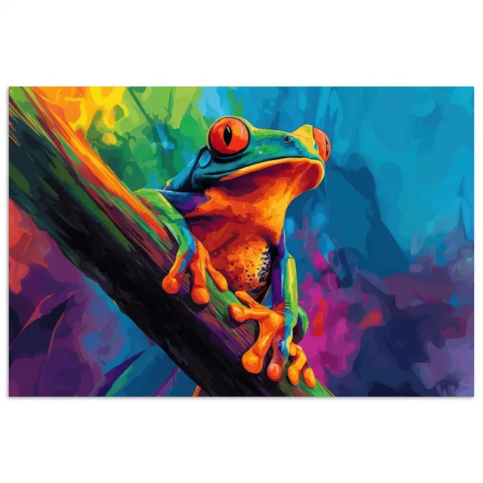 Kikker - Felgekleurd - Tak - Regenboog poster papier klein -3d