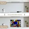 Mondriaan - Glas in lood - Oude Meesters - Kunstwerk - Abstract - Schilderij keuken achterwand spatscherm klein -voor_na_DE