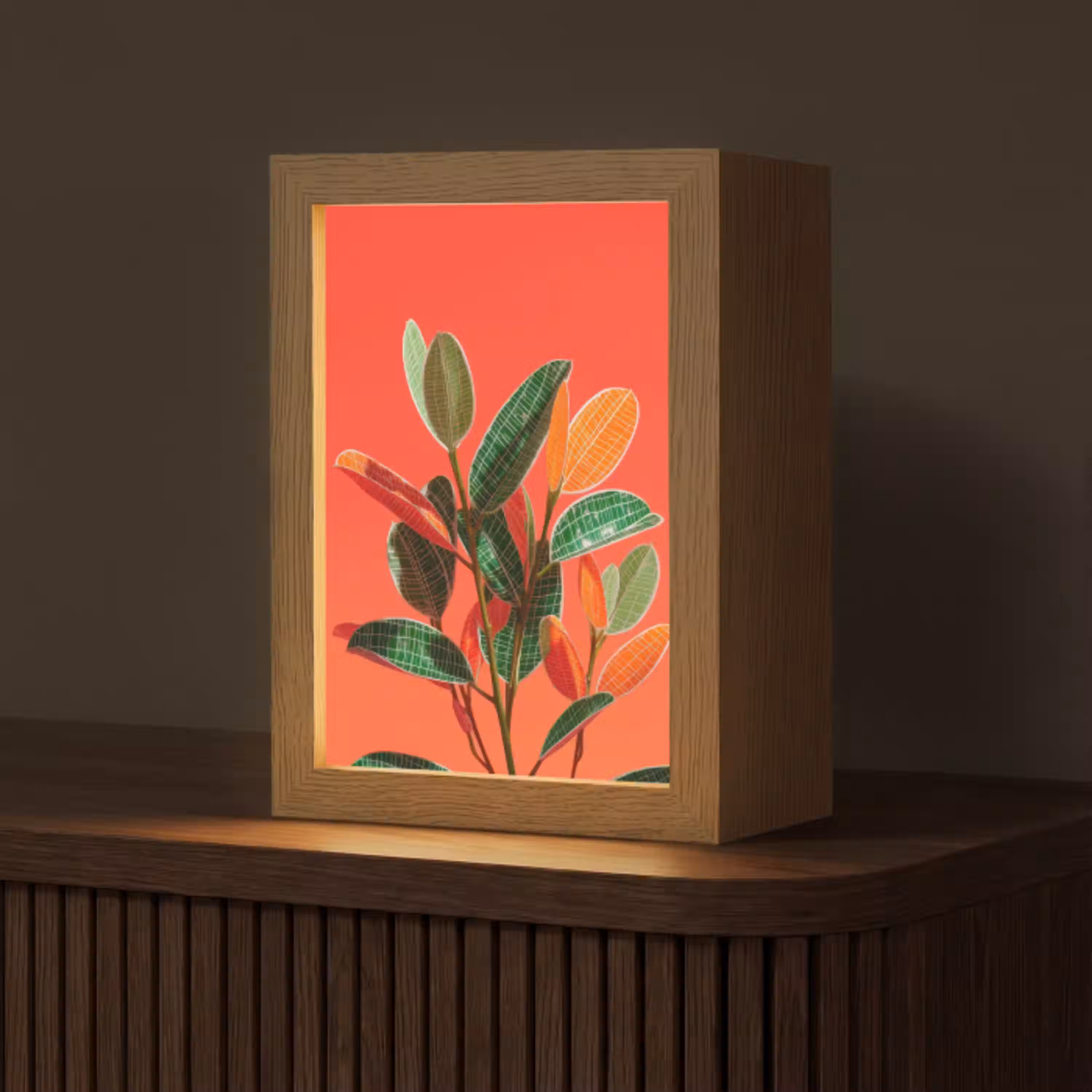 Bladeren - Nerven - Oranje - Structuur Light Box met kabel (Tafellamp) klein -z3d_website