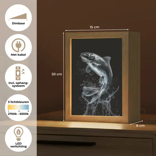 Vis - Koi - Zwart - Water Light Box met kabel (Tafellamp) klein -USP_NL