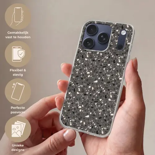 Terrazzo -  Patroon - Grijs Telefoonhoesje iPhone 17 Pro klein 878 -sfeer3_NL