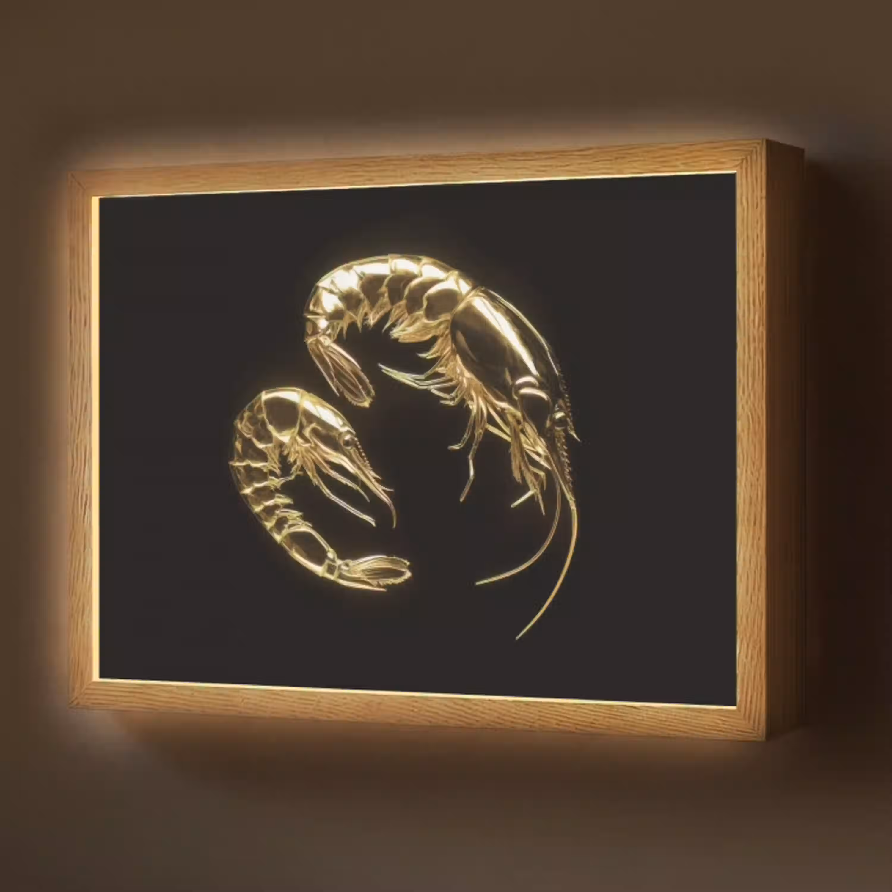 Garnalen - Zwart - Goud - Dieren Light Box met batterij (Wandlamp) middel -z3d_website
