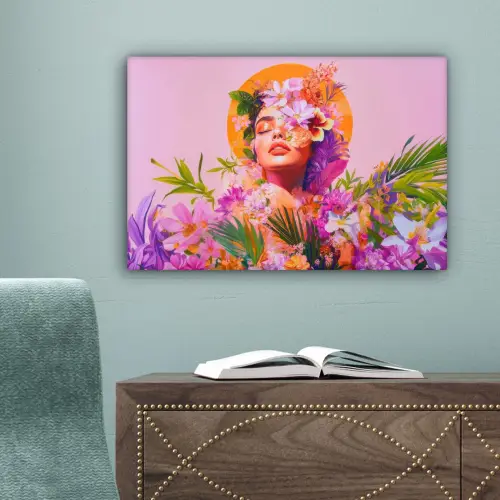 Vrouw - Abstract - Cirkel - Bloemen canvas 2cm klein -sfeer4