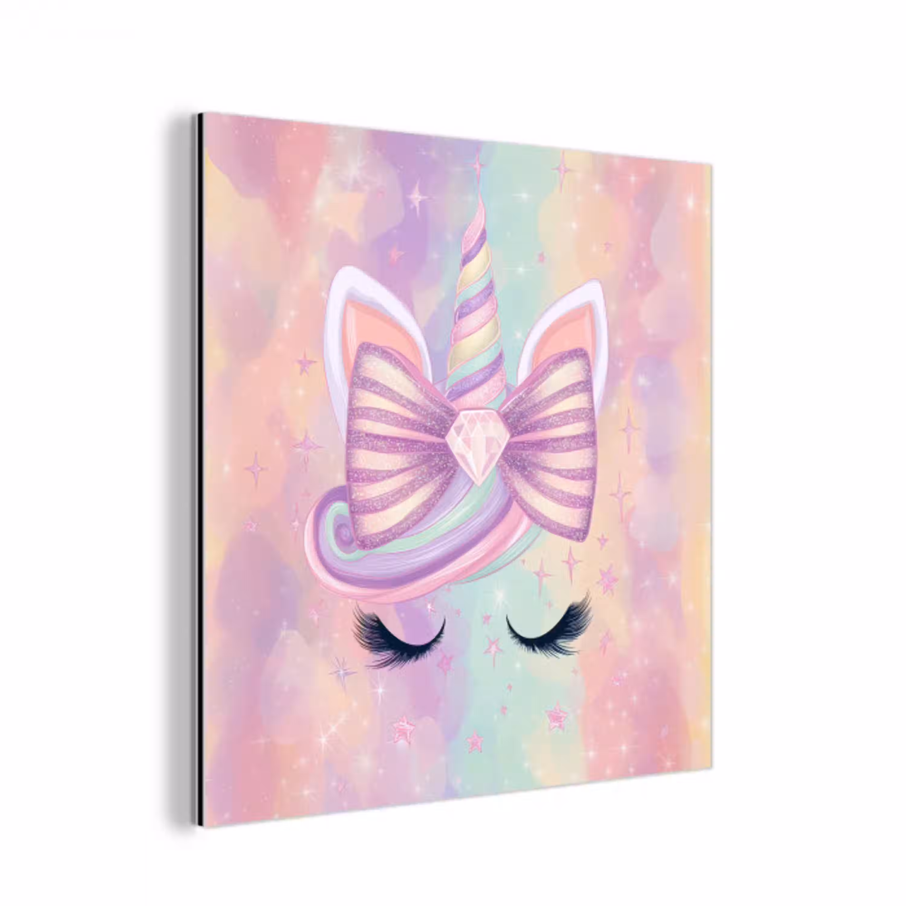 Eenhoorn - Glitters - Regenboog - Pastel aluminium wit klein -3d