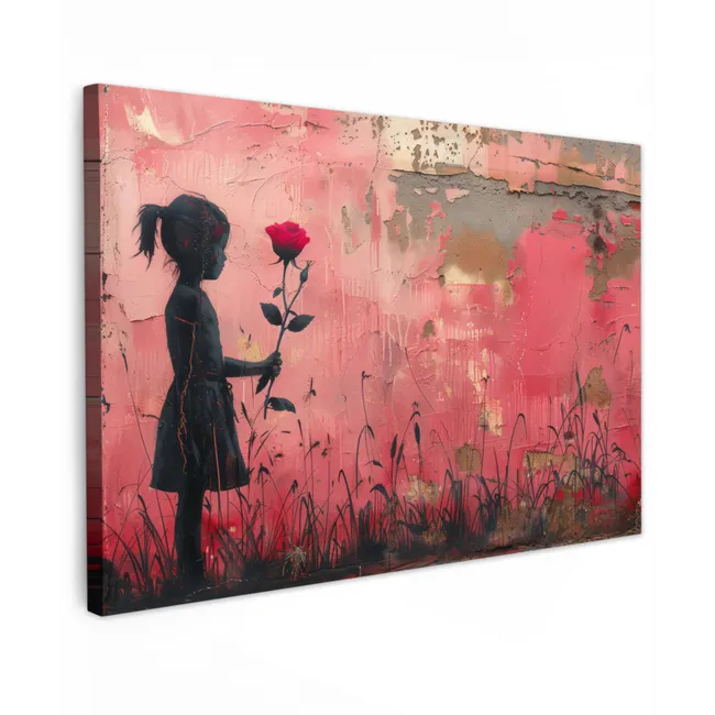 Graffiti - Meisje - Roze - Street art - Roos - Banksy canvas 2cm klein -z3d