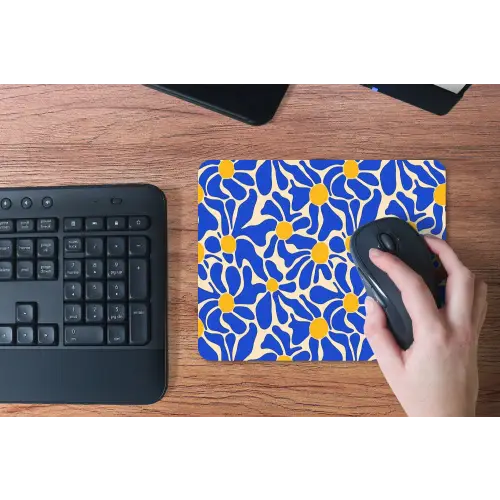 Abstract - Bloem - Blauw muismat rubber klein 262 -toetsenbord