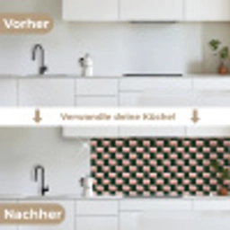Vlechtpatroon - Groen - Roze - Geometrisch keuken achterwand 2 middel 871 -voor-na_DE