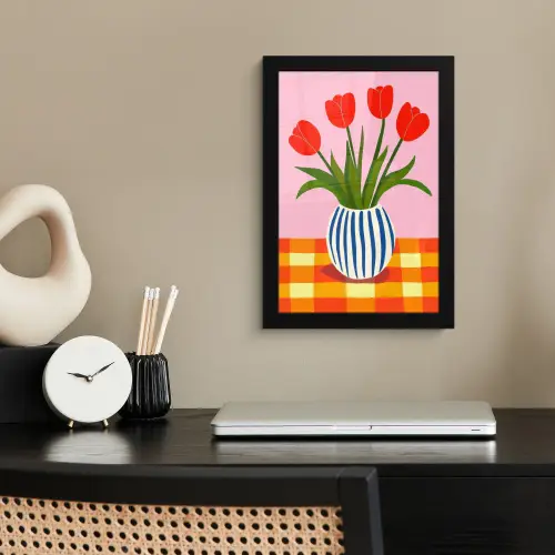 Tulpen - Roze - Vaas fotolijst zwart zonder passe partout klein -sfeer1