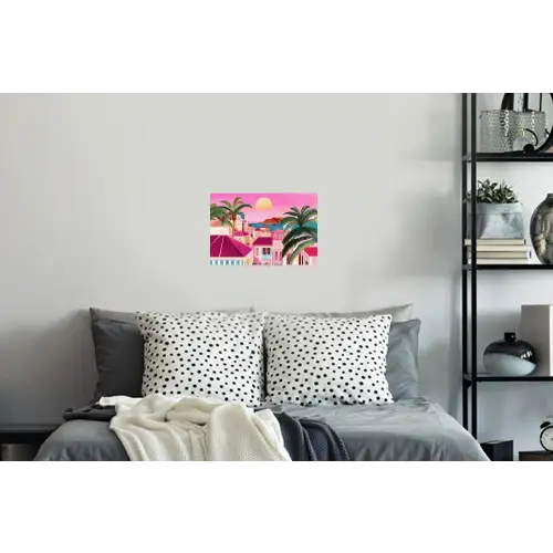 Stad - Roze - Palmbomen Muursticker klein -slaapkamer
