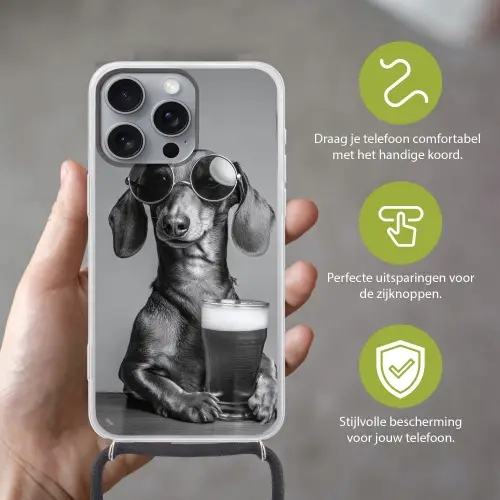 Teckel - Bier - Glas - Bril Hoesje iPhone 16 Pro Max met koord klein -sfeer2_NL