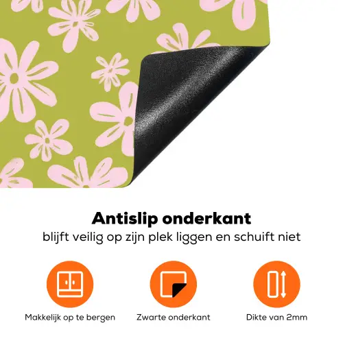 Bloemen - Roze - Getekend - Patroon Inductie beschermer vinyl 3mm klein -zzzzzzz-td-onderkant