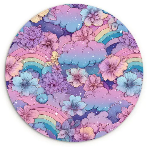 Regenbogen - Bloemen - Kleurrijk - Wolken Wandcirkel kunststof plaat 5mm dik klein -3d