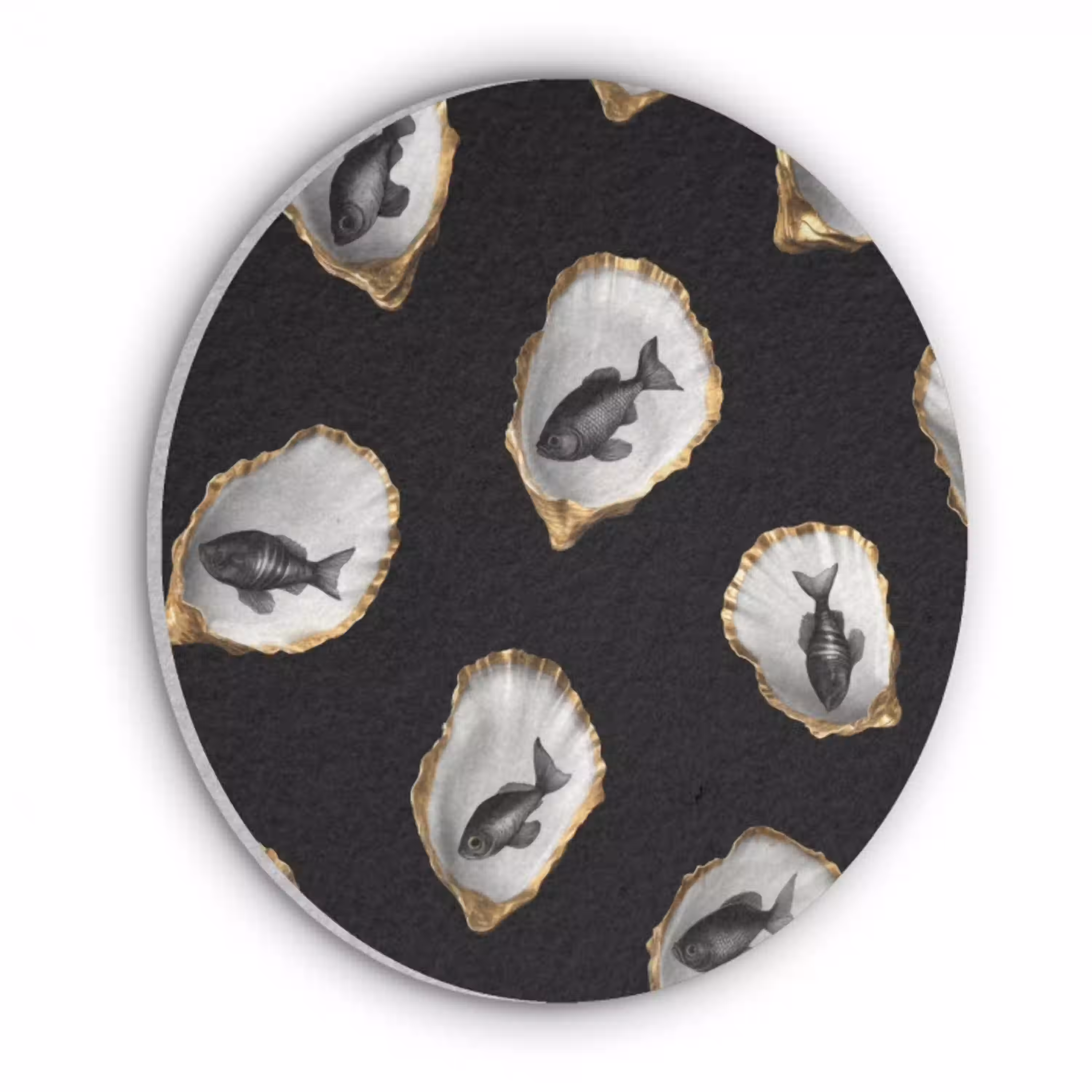 Oesters - Zwart - Vissen - Goud Akoestische PET Vilt - Rond klein -3d