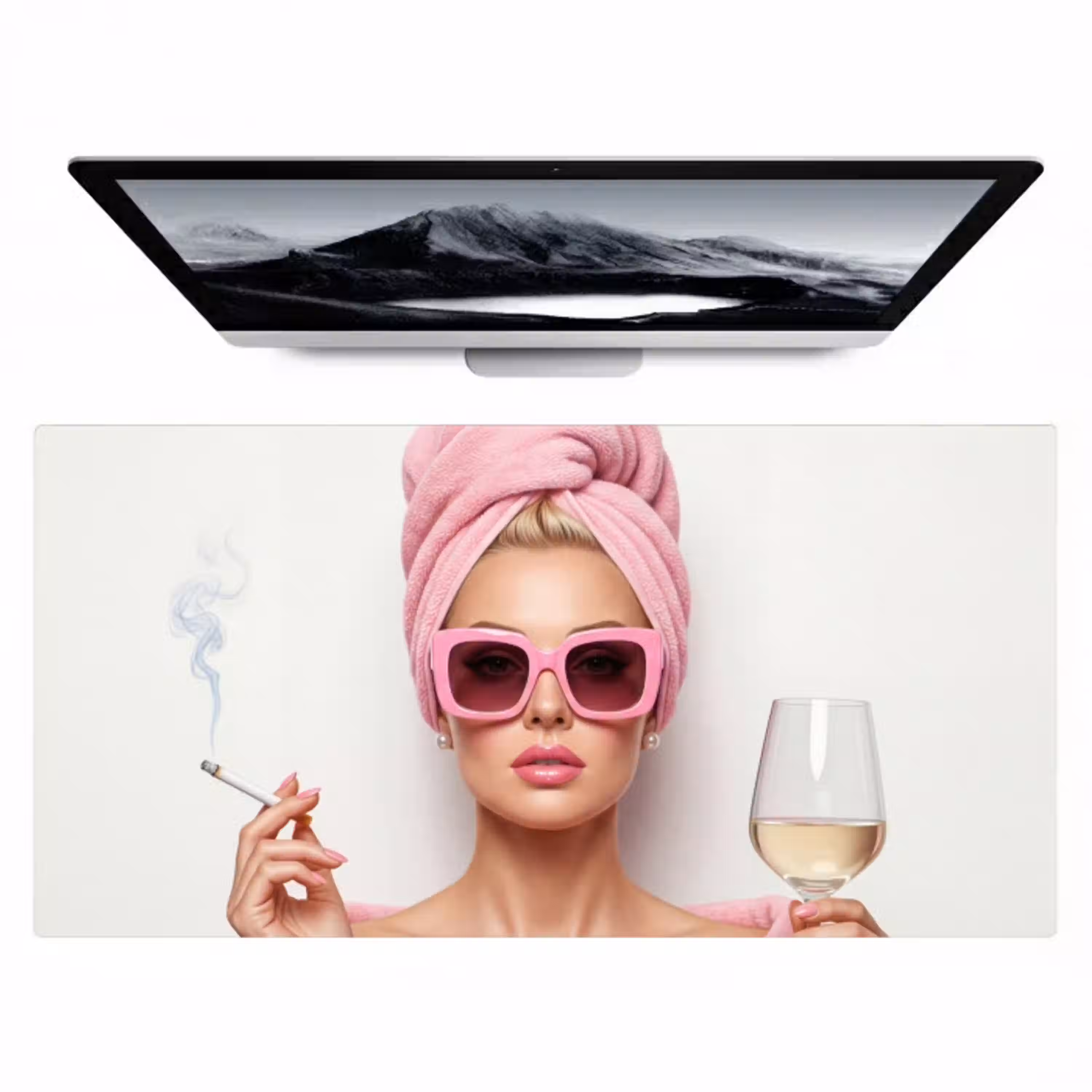 Vrouw - Roze - Wijn - Zonnebril Muismat XXL klein -zzz3d