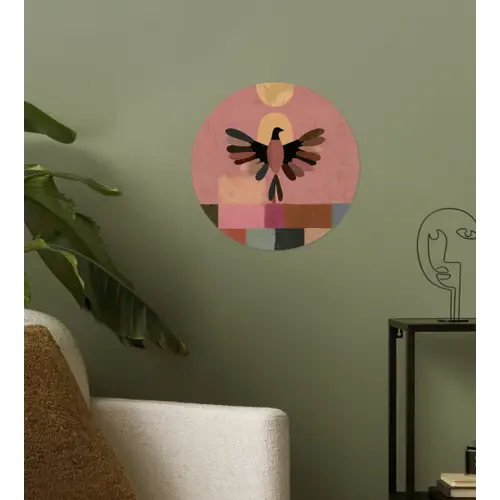 Illustratie - Vogel - Vlakken - Kleurrijk Wandcirkel behangsticker klein -sfeer2