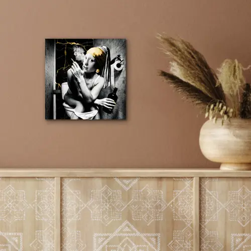 Marmerlook - Meisje met de parel - Sigaretten - Toilet - Goud - Kunst - Oude meesters aluminium wit klein -sfeer4