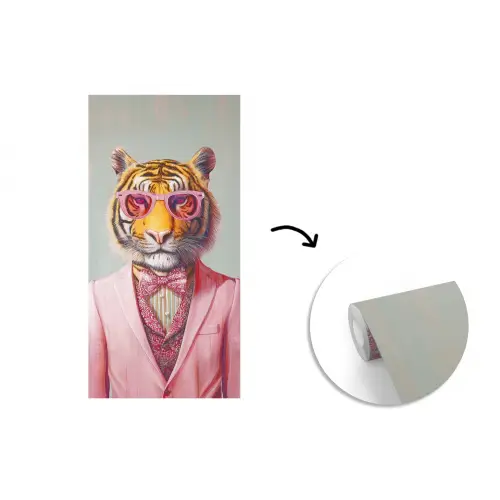 Tijger - Strik - Jasje - Roze fotobehang vinyl groot -3d