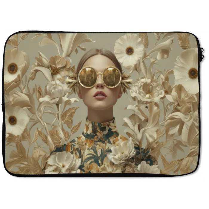 Vrouw - Bloemen - Zonnebril - Wit laptophoes neopreen klein -zkaufland3dotto