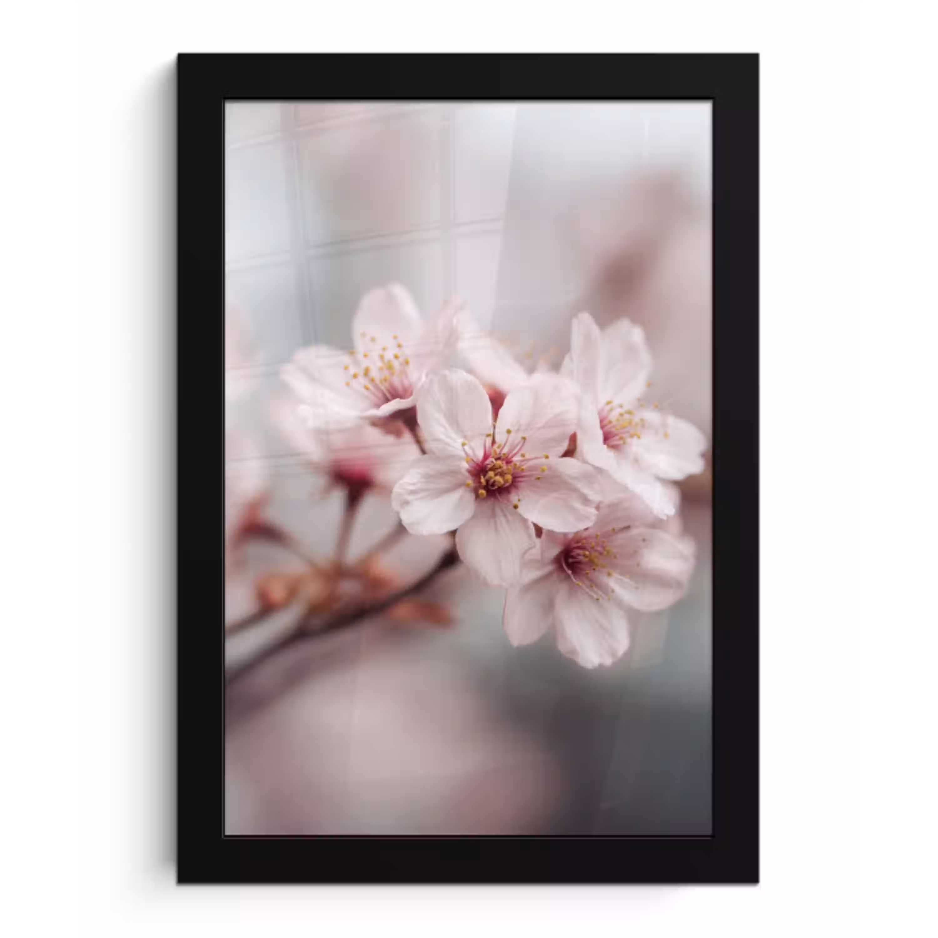 Bloesems - Meeldraden - Geel - Wazig fotolijst zwart zonder passe partout klein -3d